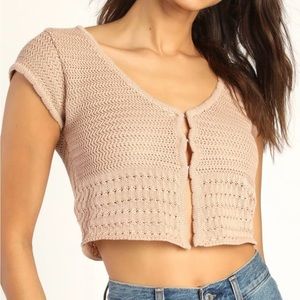 Taupe Crochet Short Sleeve Top